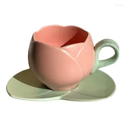 Mugs Flower Shaped Tea Cups Ceramic Floral Coffee Mug Set With Coaster For Juice Milk And Family Gathering Shape Water Cup