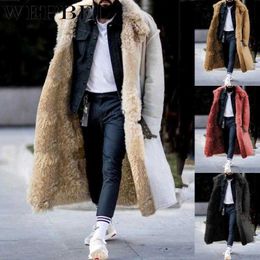 Mandylandy Winter Mens Jacket Cardigan Lapel Long Coat Wool Warm Windproof Overcoat Fur Collar Coat