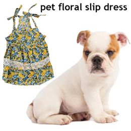Dog Apparel Summer And Cat Clothes Pet Pure Cotton Suspender Floral Dress Lace Mesh Princess Teddy Pomeranian Bichon Sling Skirt