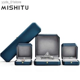 Jewelry Boxes MISHITU PU Leather Blue Jewelry Ring Box Pendant Box Octagonal Cut Edge Design Gift Jewelry Box Customizable L240323