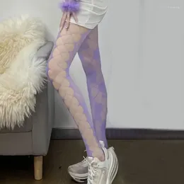 Women Socks Sexy Colourful Fishnet Pantyhose Rose Flower Vine Jacquard Tights Side Hollow For Cross Bandage Mesh Stockin