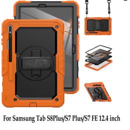 Heavy Duty Shockproof Case for Samsung Galaxy Tab S8+ S8 Plus 12.4 inch S7 fe Hand Strap 360 Rotation Stand Tablet Cover+S Pen Holder+PET Screen Protector +Shoulder Strap