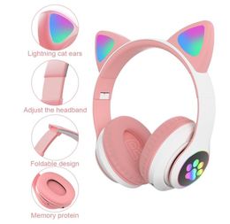 Flash Light Cute Cat Ear Headphones Wireless with Mic Can close LED Kids Girls Stereo Phone Music Bluetooth Headset Gamer Gift2679724