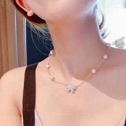 MUI bow pearl necklace women&#039;s fashion versatile clavicle chain trendy diamond mother-of-pearl bracelet wholesale