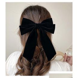 Hair Accessories Girls Black Red Big Veet Bow For Women Vintage Wedding Long Ribbon Korean Pin Barrette Fashion Drop Delivery Baby K Dhhyz