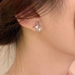 Stud Earrings Fashion Silver Colour Star For Women Girl Korean Simple Crystal Four-pointed Jewellery Gifts Y2K Style