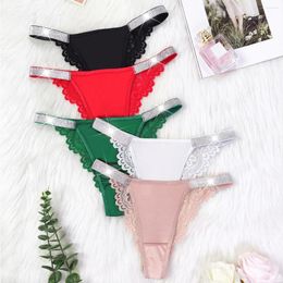 Women's Panties 5pcs/Set Embroidery Lace Sexy Lady Briefs Silver Ribbon Woman Low Waist Perspective Floral Underwear Breathable