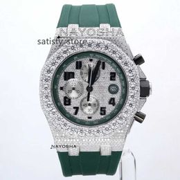 Mens Fashion Luxury Wrist Watch Round Brilliant Cut Vvs Moissanite Diamond Rubber Strap Quartz Watches