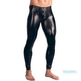 Catsuit Costumes Mens Patent Leather Pants Zipper Bge Pouch Tight Shinny Leggings Trousers Underwear Clubwear Party Y Leotard Xm013826 Ot52J