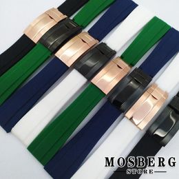 Watch Bands Strap 20mm High Quality Black White Green Blue Colour Rubber Stainless Steel Buckle Watches Accessories Parts300e