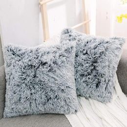 Pillow Soft Fur Cover Cosy Plush Decorative For Living Room Sofa Decor Pillowcase White And Grey