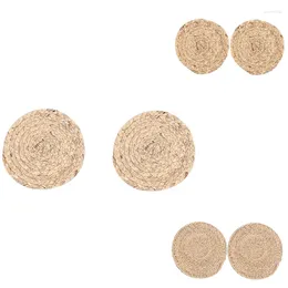 Table Mats 2Pcs Natural Water Gourd Woven Placemat Round Rattan Mat Tropical Wedding