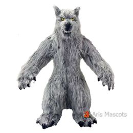 Mascot Costumes 2.2m Real Life Wolf Costume Adult Full Iatable Mascot Suit Walking Blow Up Fancy Dress for Halloween Animal Outfit