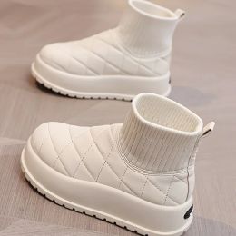 Boots Women's Fashion Argyle Quilted Round Toe Winter Snow Boots Thicksoled Platform Lightweight Ankle Boots For Outdoor Walking