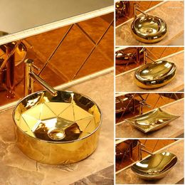 Bathroom Sink Faucets Golden Plated Ceramic Round Combine Faucet Set Lavatory Washbasin Diamond Setting Mixer