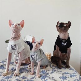 Cool Pet Clothes Summer Cotton Tee Sphynx Cat Print Vest Pullover Sweater Dog Kitten Clothing Outfit for Sphinx Cat Devon Rex 240403