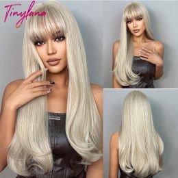 Wigs Light Ash Blonde Cosplay Synthetic Wigs with Bangs Long Loose Wave Lolita Hair Wig for White Women Natural Daily Heat Resistant