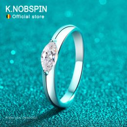 Rings KNOBSPIN 4x8mm D Color marquise cut Moissanite Rings for Women 925 Sterling Sliver Plated 18k White Gold Engagement Wedding Ring