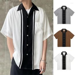 Men's Casual Shirts White Grey Brown WACKO MARIA Stripe Color Block Hawaii Short Sleeve Men Woman Good Quality Lapel Shirt