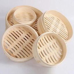 Double Boilers 10Sizes Natural Bamboo Steamer With Lid For Cooking Bao Buns Basket Eco-friendly Dumpling Steamers