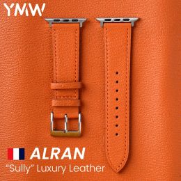 Cases YMW France ALRAN SULLY Genuine Leather Strap for Apple Watch Band 45mm 44mm 49mm 41mm Ultar 8 7 6 SE Smartwatch Accessories