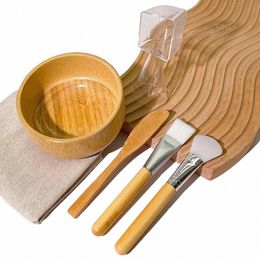 wooden Bamboo DIY Face Mask Mixing Bowl With Spo Aromatherapy Bowl Set Massage Oil Face Care Sal Essential Makeup Tool Kits y7Uz#