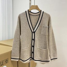 Women's Sweaters Autumn And Winter Loose Lazy Style Knitted Cardigan Women Pocket Beaded Embroidered Cashmere All-match Jacket