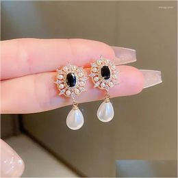 Dangle Chandelier Earrings 2024 Trend 925 Sterling Sier Natural Freshwater Pearls Earring For Women Luxury Bling Cz Fashion Elegant La Othzj