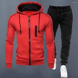 Men's Tracksuits Men Casual Sportwear Hooded Drawstring Long Sleeve Zipper Placket Sweatshirt Coat Elastic Waist Jogger Pants Outfit