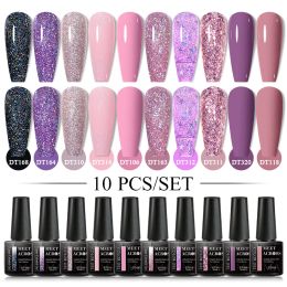 Kits 10/12Pcs Gel Nail Polish Set Nude Pink Glitter Sequins Winter Colours Semi Permanent Varnishes Soak Off UV LED Nail Art Gel Kit