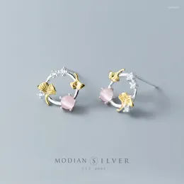 Stud Earrings Modian Plant Flower For Women 925 Sterling Silver Fashion Opal Ear Pins Jewellery With Earplugs 2024