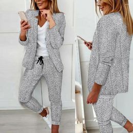Women's Two Piece Pants 2Pcs/Set Women Blazer Suit Notched Collar Long Sleeves Formal Coat Casual Slim Business Work