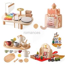 Sorting Nesting Stacking toys Baby Wooden Montessori Toys Band Farm Animal Castle Stacked Balance Puzzle Silicone Tea Set Education 24323