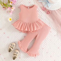 Clothing Sets Sleeveless Baby Girls Summer Outfits Soft Cotton Tank Top With Flare Pants Kids Clothes Set For Children 2-piece
