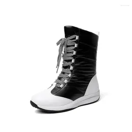 Boots 2024 Winter Cotton Shoes Waterproof Non-slip Lace-up Leather Down Snow Women's Large Size Warm HX-125S