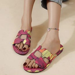 Slippers Print Random Flats Women Open Toe Causal Sandals 2024 Summer Walking Beach Shoes Slingback Flip Flops Female Slides