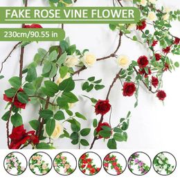 Decorative Flowers 2.4m Simulation Rose Rattan Decoration Artificial Flower Wedding Festival Home Party Decor Garden Q5w3