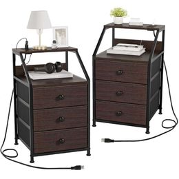 REAHOME 2-piece Set, Charging Station, Bedside with 3 Fabric Drawers and 2 Storage Shees, Bedroom Living Room Modern Side Table - Rural Brown