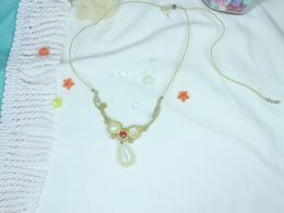 Chains Handmade Wax Cord Red Rhodochrosite Moonlight Stone Water-Drop Pendant Necklace