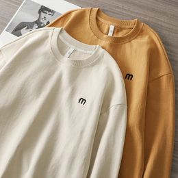 Dukeen 340gsm Heavy Embroidered Sweatshirt Men Plain Long-Sleeved T-Shirt Round-Neck Loose Trend Solid Coloe Tops 240309