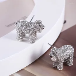 Stud Earrings Fahion Temperament Full Crystal Inlay Pearl Exquisite Dog Silver Plated Jewellery Personality Animal