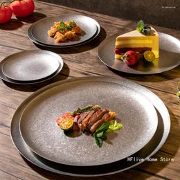 Plates Vintage 304 Stainless Steel Dessert Plate Industrial Style Small Disc Shallow Flat American Dining Steak Cake