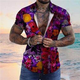 Men's Casual Shirts Unisex 2024 Flower 3D Printed Hawaiian Shirt Retro Short Sleeve Breathable Plus Size Summer 5XL Top