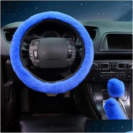 Steering Wheel Covers Ers 3X P Car Winter Faux Hand Brake Gear Set Interior Accessories 38Cm Drop Delivery Mobiles Motorcycles Dhmxh