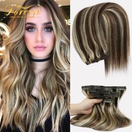 Extensions Doreen 24 Inch 120G 160G Platinum Blonde Highlights on Brown Hair Brunettes 100% Real Human Hair Clip in Extensions Machine Remy