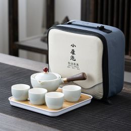 Embossing Portable Lazy Kung Fu Tea Set Tea Cup Teapot 360 Automatic Spinning Creative Tea Making Teaware Sets Chinese Tea Ceremony Gift