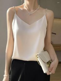 Women's Tanks In Tank Top Chain Shoulder Strap Satin Sling Loose Elegant Woman Clothing Fashion Underlay Casual Oversized T-shirt