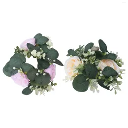 Decorative Flowers Candle Ring Small Decor Wreath Table Centrepiece Artificial Wreaths For Dining Room Kitchen Wedding Festival Celebration