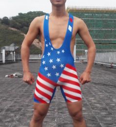 New American Flag Mens Wrestling Singlet Wrestler Leotard Bodywear Gym Outfit One Piece Tights13169867