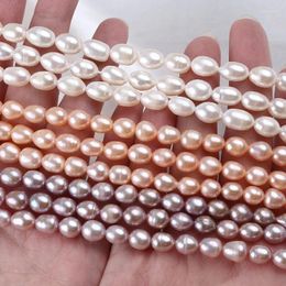 Chains 7-8mm White Pink Purple Freshwater Pearl Strings Rice Strand For Jewelry Making